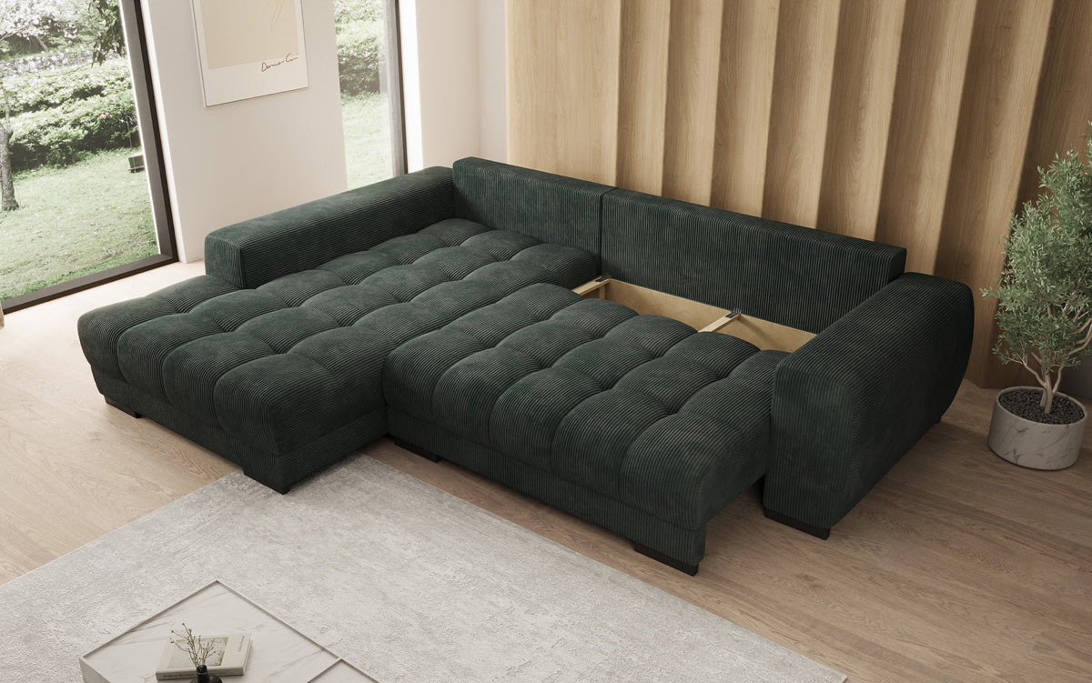 Luxusbetten24 Balu Designer Sofa mit Schlaffunktion und Stauraum in Cord