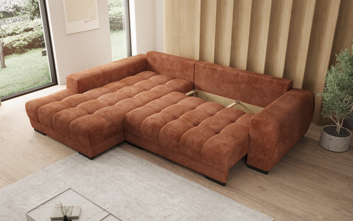 Luxusbetten24 Balu Designer Sofa mit Schlaffunktion und Stauraum in Cord