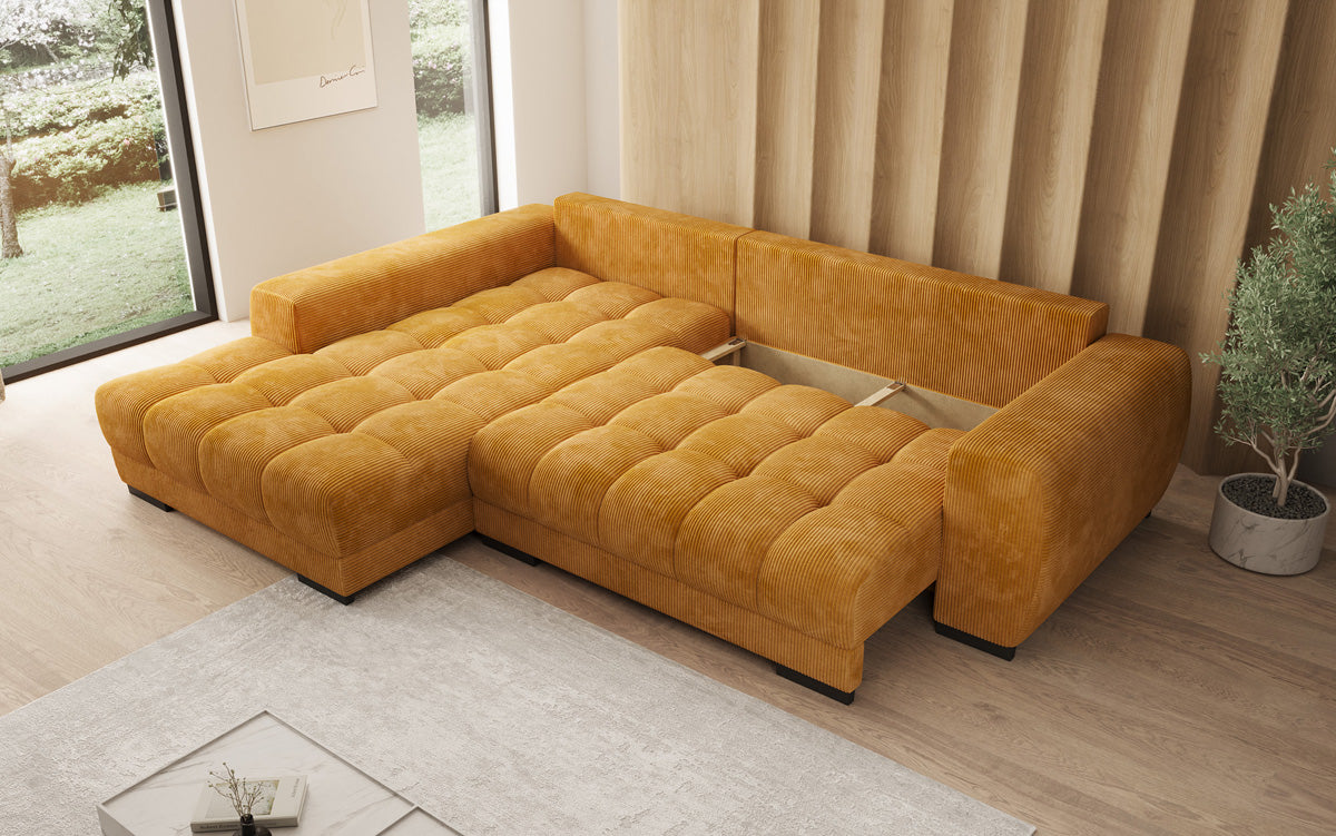 Luxusbetten24 Balu Designer Sofa mit Schlaffunktion und Stauraum in Cord