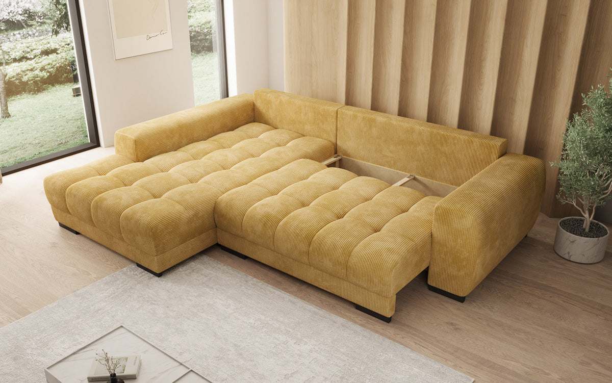Luxusbetten24 Balu Designer Sofa mit Schlaffunktion und Stauraum in Cord