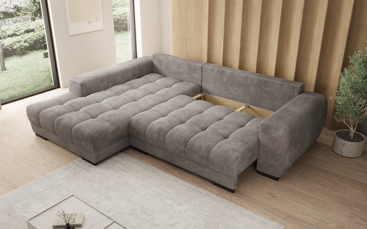 Luxusbetten24 Balu Designer Sofa mit Schlaffunktion und Stauraum in Cord