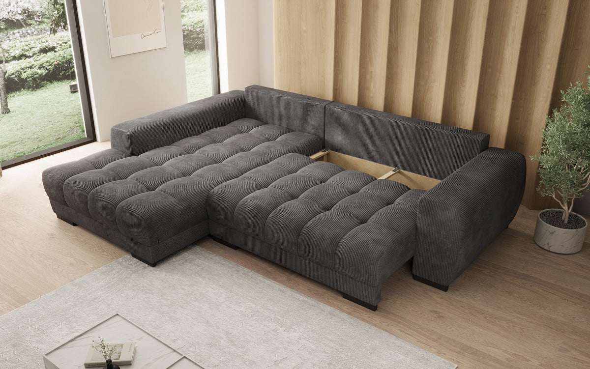 Luxusbetten24 Balu Designer Sofa mit Schlaffunktion und Stauraum in Cord