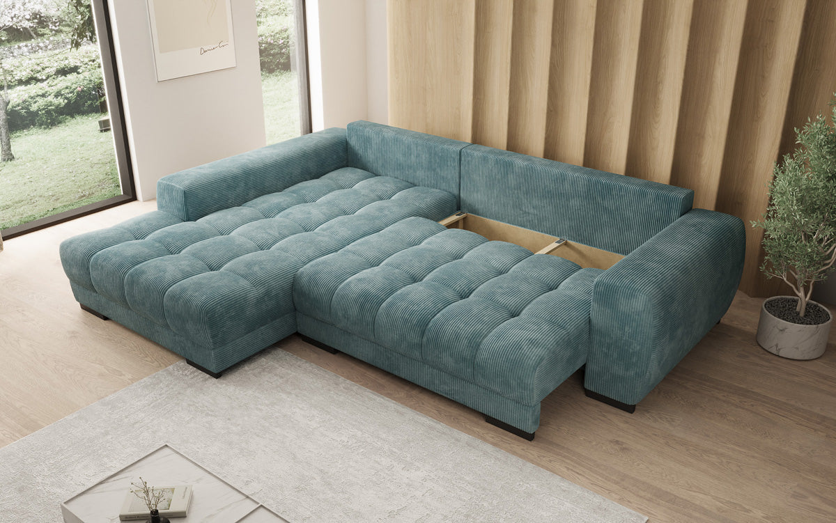 Luxusbetten24 Balu Designer Sofa mit Schlaffunktion und Stauraum in Cord