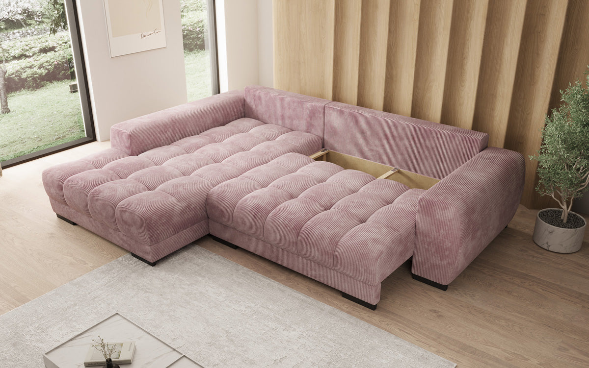 Luxusbetten24 Balu Designer Sofa mit Schlaffunktion und Stauraum in Cord