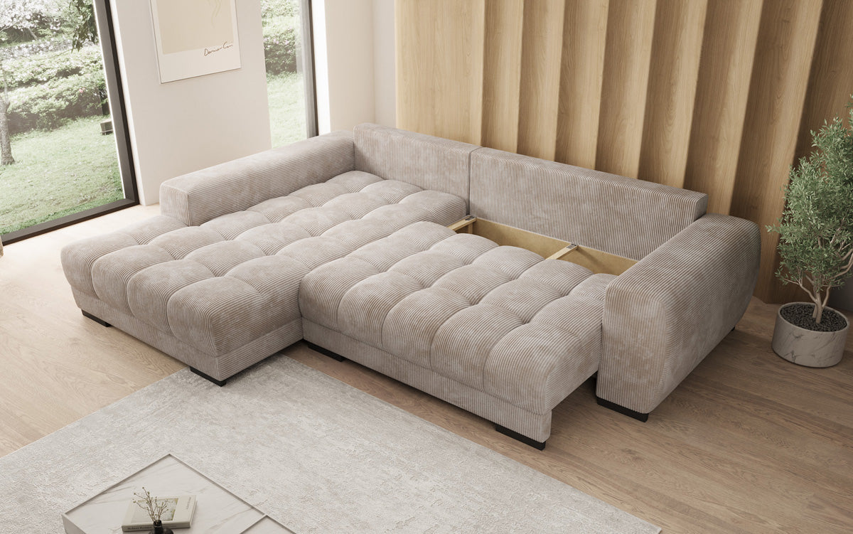 Luxusbetten24 Balu Designer Sofa mit Schlaffunktion und Stauraum in Cord