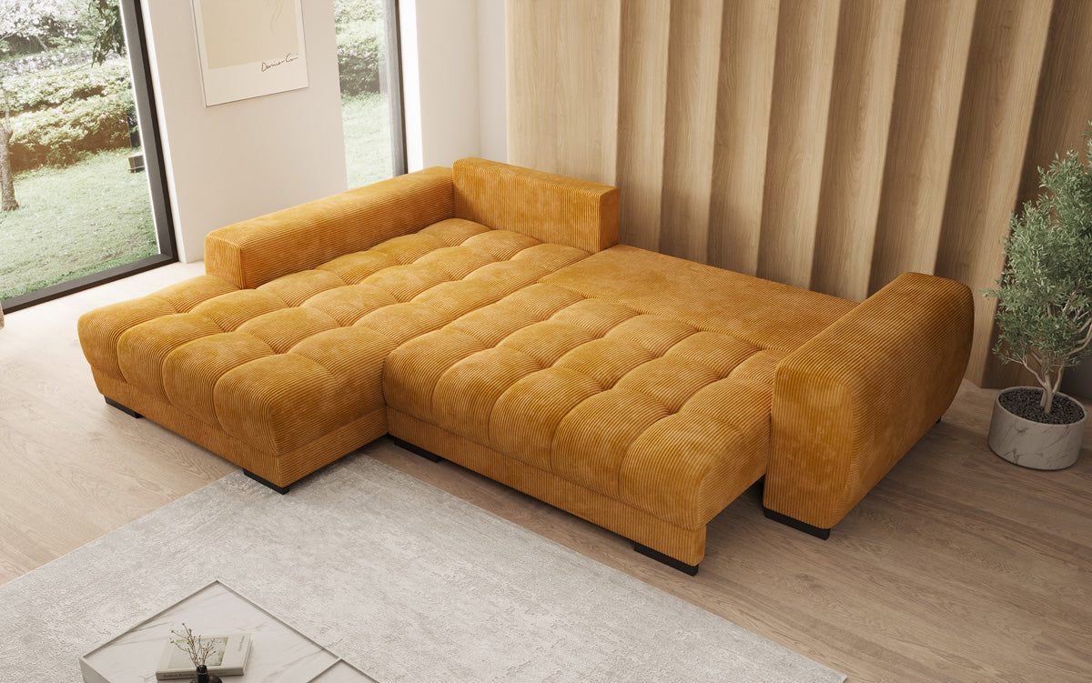 Luxusbetten24 Balu Designer Sofa mit Schlaffunktion und Stauraum in Cord