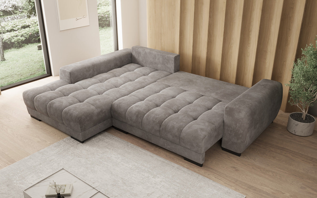 Luxusbetten24 Balu Designer Sofa mit Schlaffunktion und Stauraum in Cord