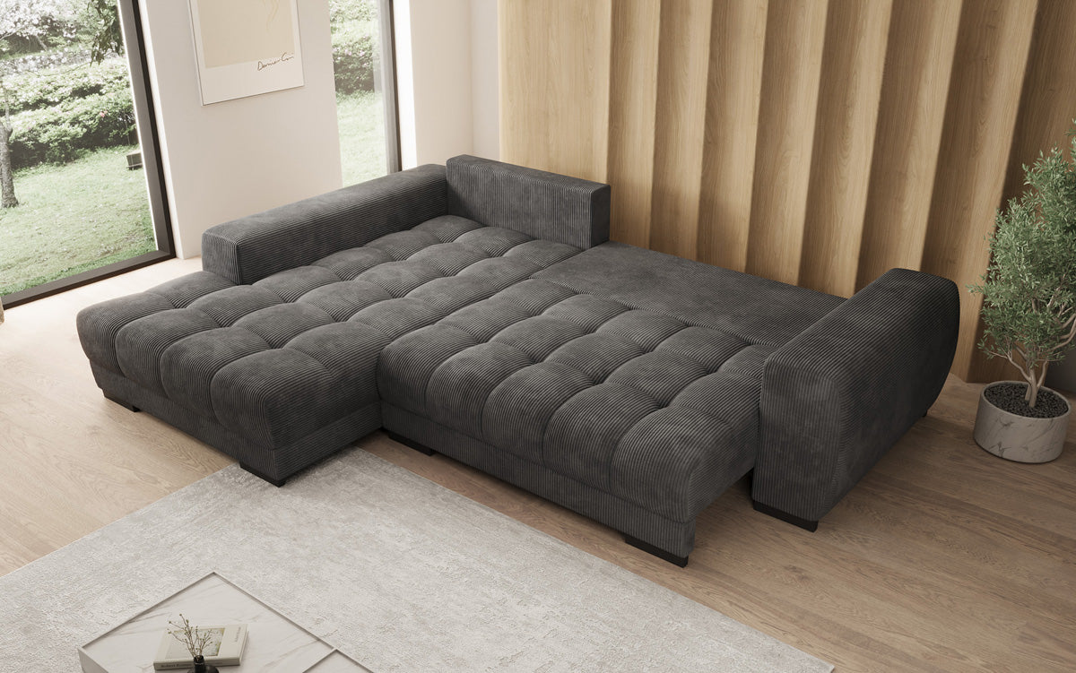 Luxusbetten24 Balu Designer Sofa mit Schlaffunktion und Stauraum in Cord
