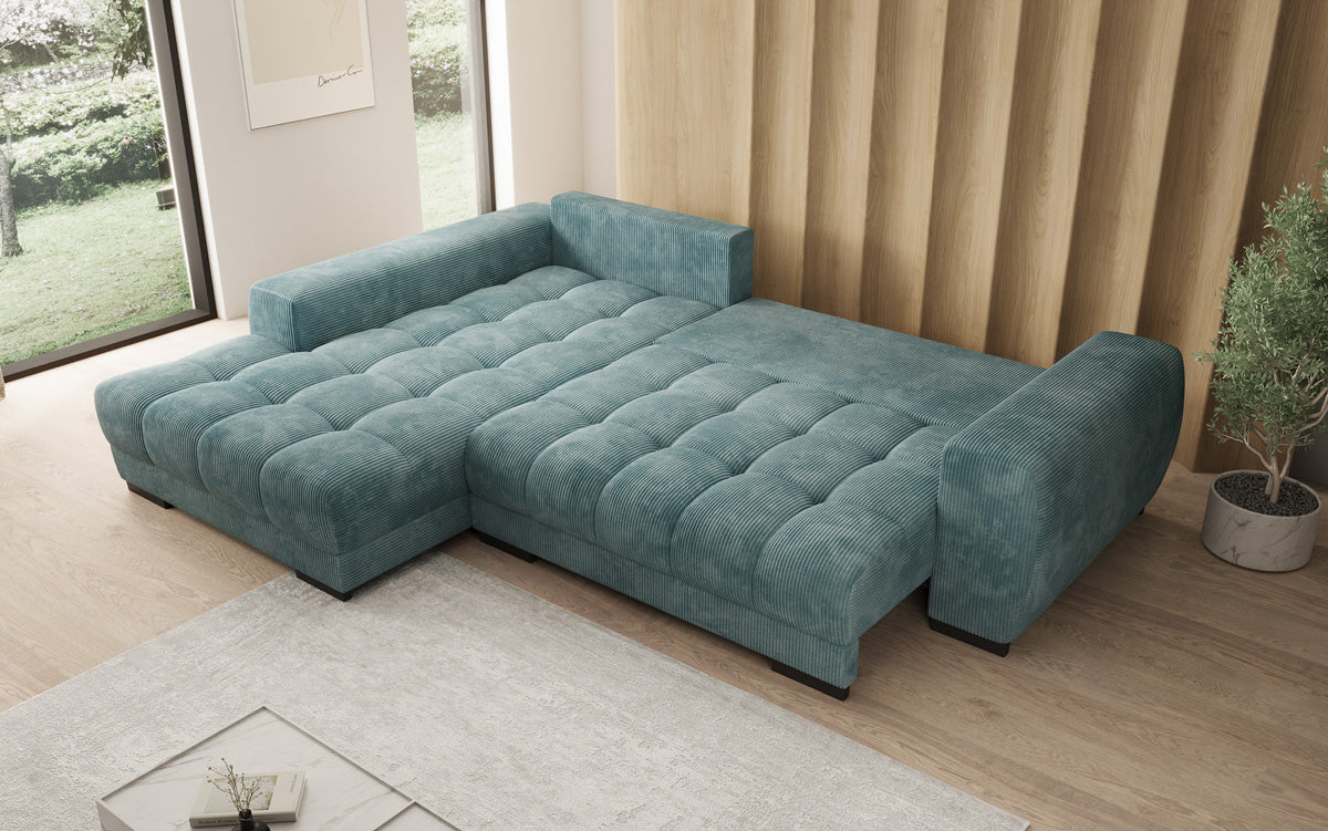 Luxusbetten24 Balu Designer Sofa mit Schlaffunktion und Stauraum in Cord