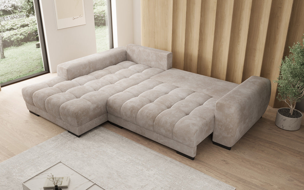 Luxusbetten24 Balu Designer Sofa mit Schlaffunktion und Stauraum in Cord