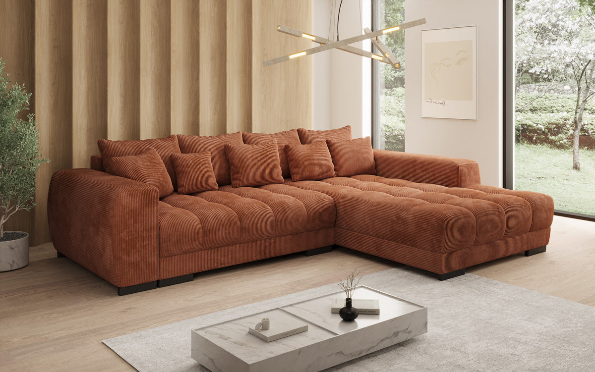 Luxusbetten24 Balu Designer Sofa mit Schlaffunktion und Stauraum in Cord