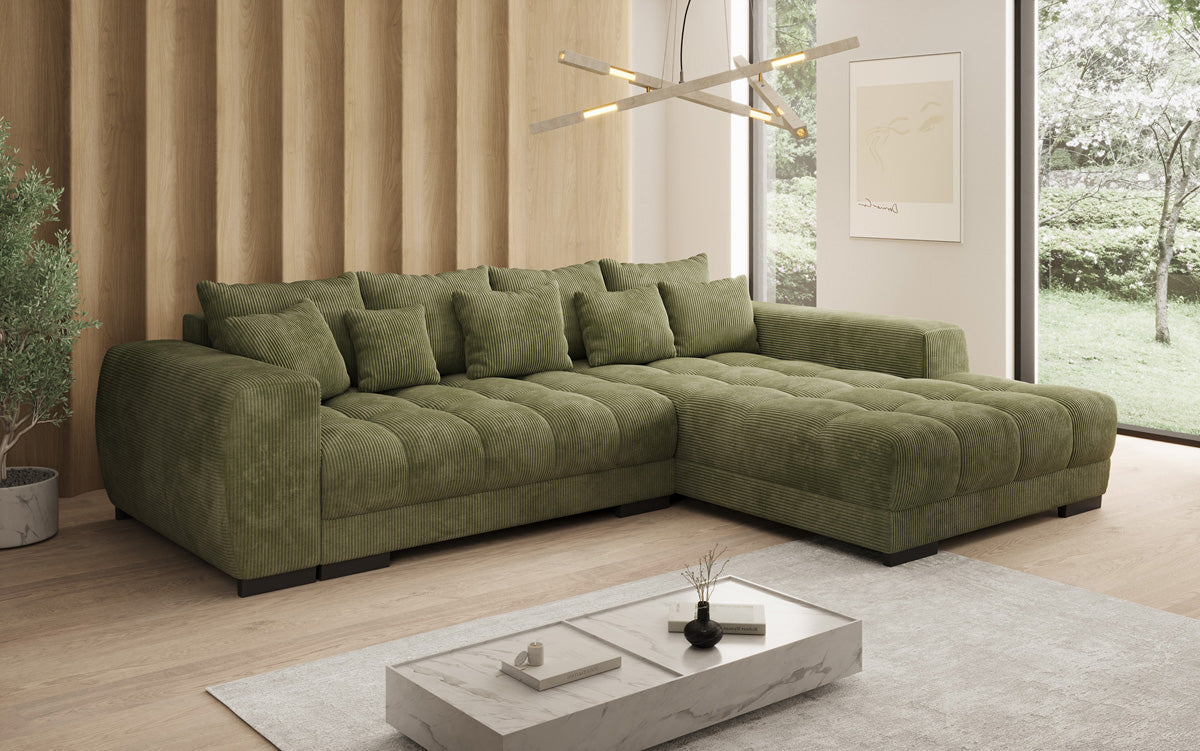Luxusbetten24 Balu Designer Sofa mit Schlaffunktion und Stauraum in Cord