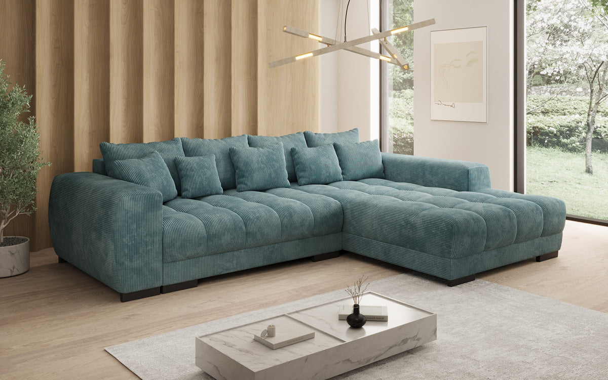 Luxusbetten24 Balu Designer Sofa mit Schlaffunktion und Stauraum in Cord