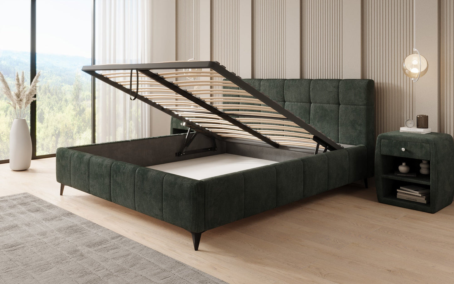 Luxusbetten24 Nelly Polsterbett in Cord mit Stauraum 180x200, Grau