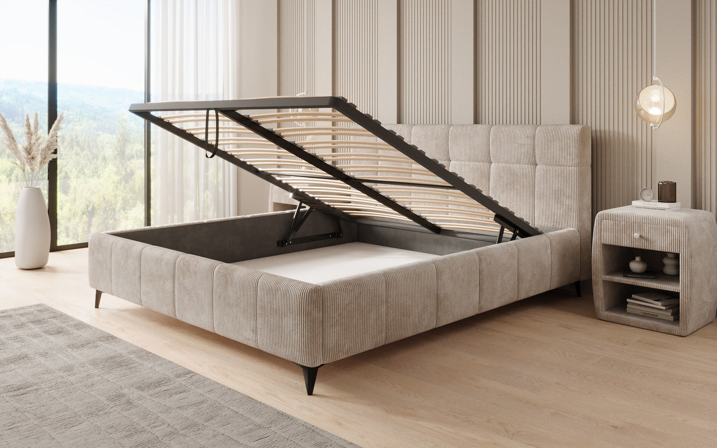 Luxusbetten24 Nelly Polsterbett in Cord mit Stauraum 180x200, Grau
