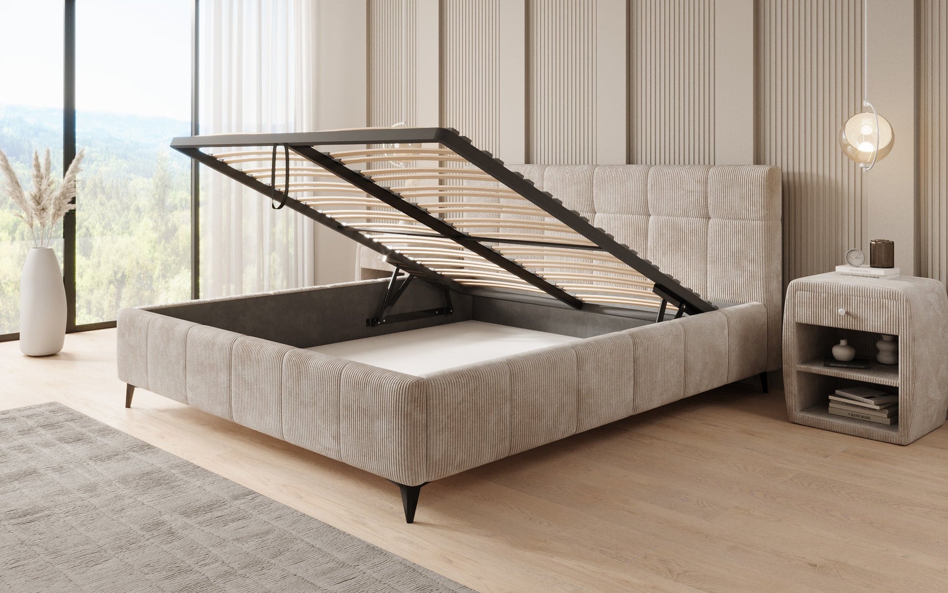Luxusbetten24 Nelly Polsterbett in Cord mit Stauraum 180x200, Grau
