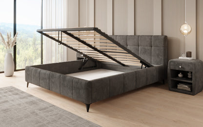 Luxusbetten24 Nelly Polsterbett in Cord mit Stauraum 180x200, Grau
