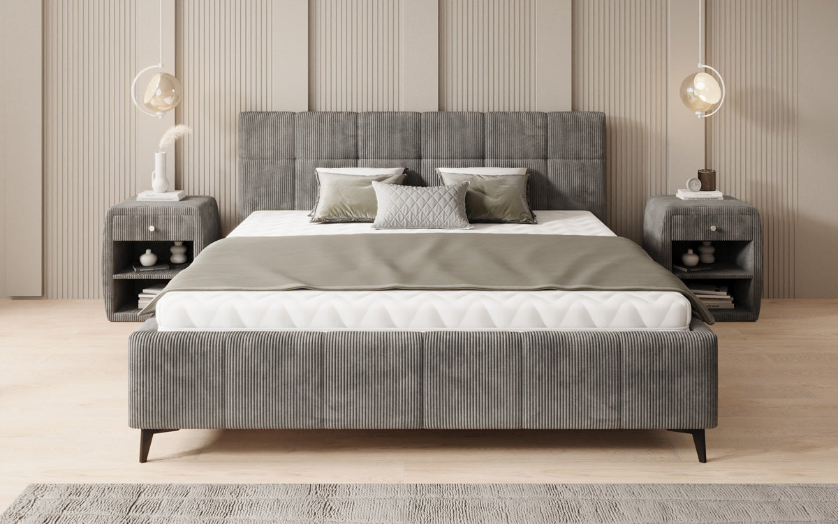 Luxusbetten24 Nelly Polsterbett in Cord mit Stauraum 180x200, Grau