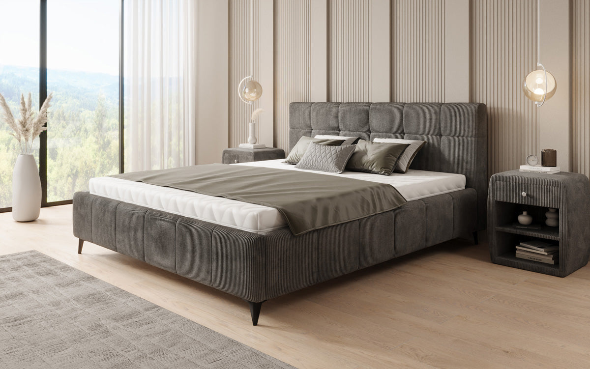 Luxusbetten24 Nelly Polsterbett in Cord mit Stauraum 180x200, Grau
