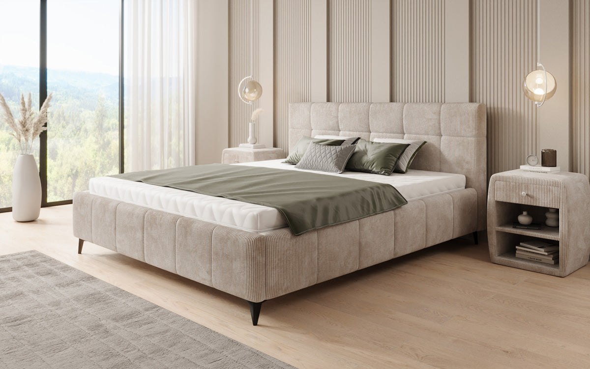 Luxusbetten24 Nelly Polsterbett in Cord mit Stauraum 180x200, Grau