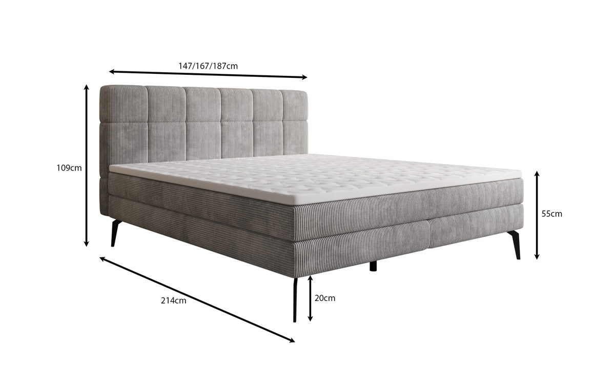 Luxusbetten24 Vera Boxspringbett Cord Design mit hohen Füßen