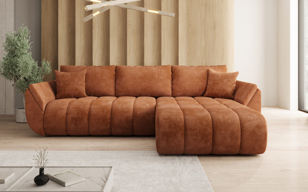 Designer Sofa Lenoa L mit Schlaffunktion und Stauraum in Cord