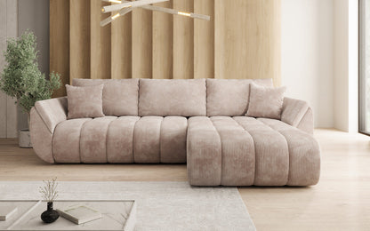 Designer Sofa Lenoa L mit Schlaffunktion und Stauraum in Cord