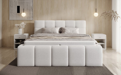 Designer Polsterbett Romy in Teddy Bouclé mit Stauraum inkl. Matratzen