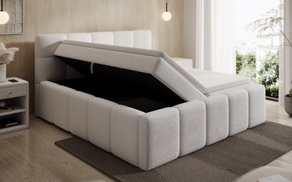 Designer Polsterbett Romy in Teddy Bouclé mit Stauraum inkl. Matratzen