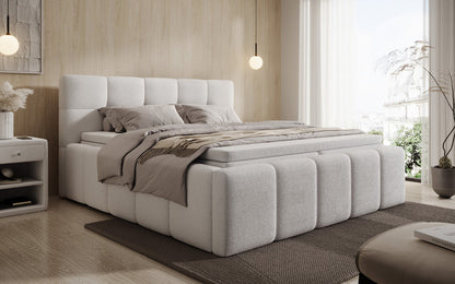 Designer Polsterbett Romy in Teddy Bouclé mit Stauraum inkl. Matratzen
