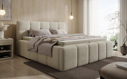 Designer Polsterbett Romy in Teddy Bouclé mit Stauraum inkl. Matratzen