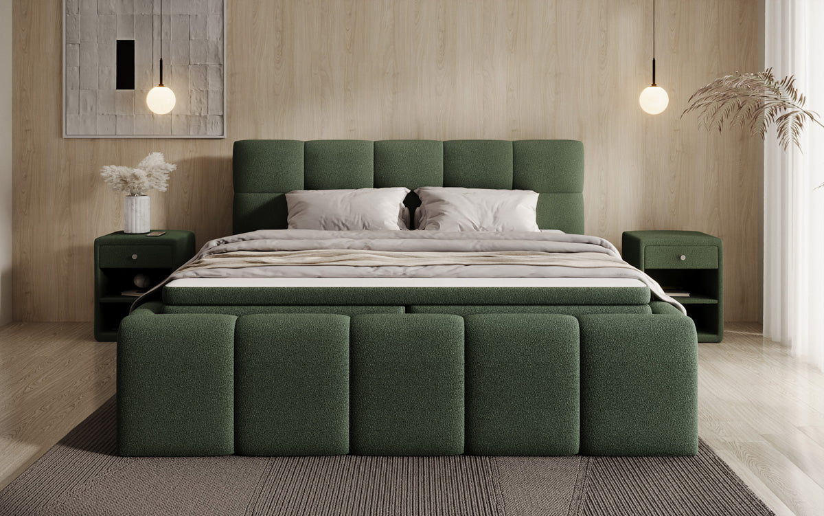 Designer Polsterbett Romy in Teddy Bouclé mit Stauraum inkl. Matratzen