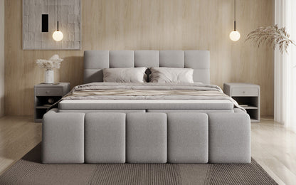 Designer Polsterbett Romy in Teddy Bouclé mit Stauraum inkl. Matratzen