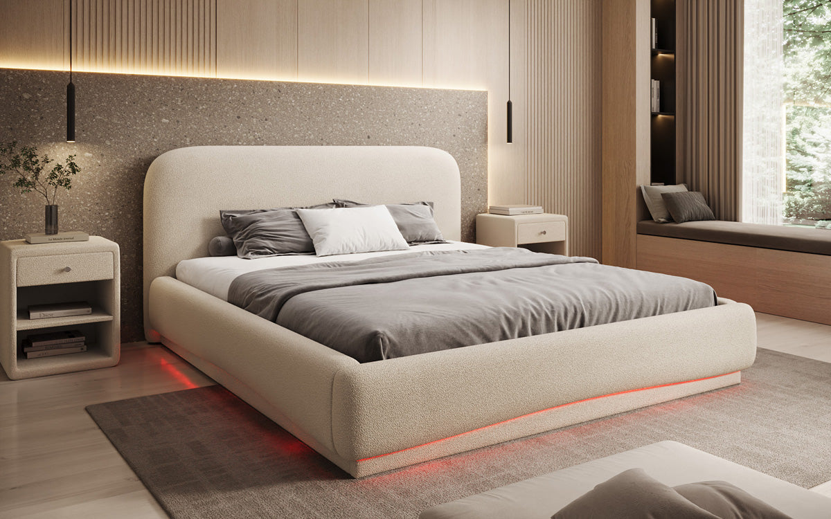 Luxusbetten24 Polsterbett Magic Design mit RGB‑Beleuchtung und Stauraum