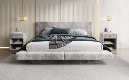 Luxusbetten24 Yumi Samt-Polsterbett, Modernes Design, Komfort, 140×200 cm, Weiß