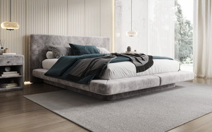 Luxusbetten24 Yumi Samt-Polsterbett, Modernes Design, Komfort, 140×200 cm, Weiß