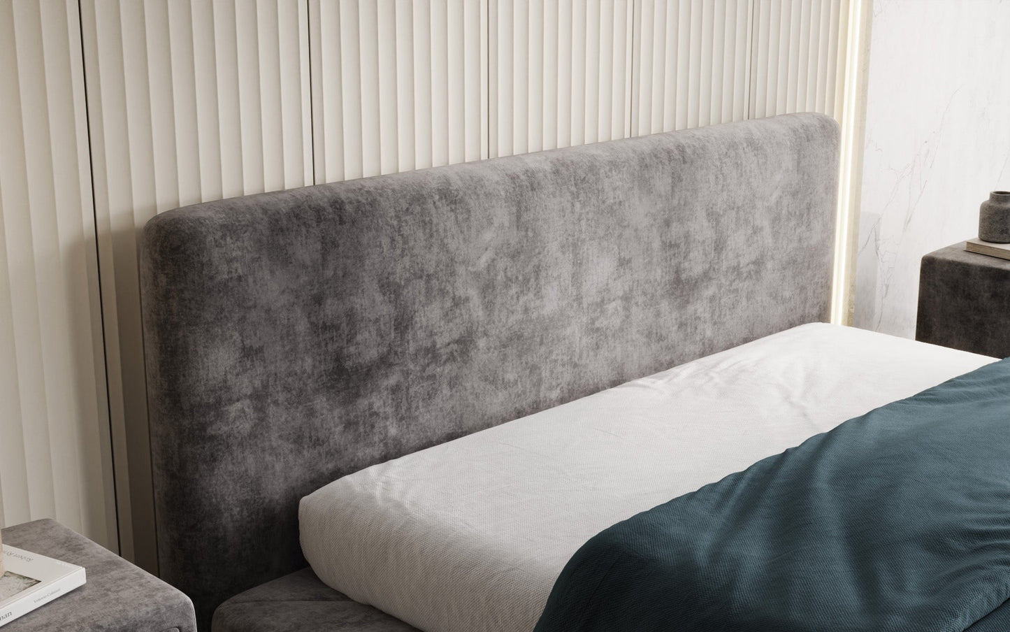 Luxusbetten24 Yumi Samt-Polsterbett, Modernes Design, Komfort, 140×200 cm, Weiß