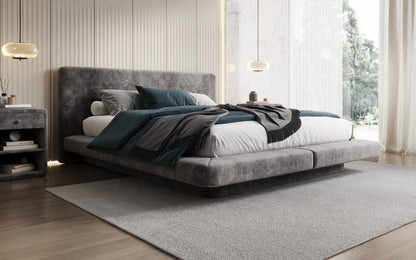 Luxusbetten24 Yumi Samt-Polsterbett, Modernes Design, Komfort, 140×200 cm, Weiß