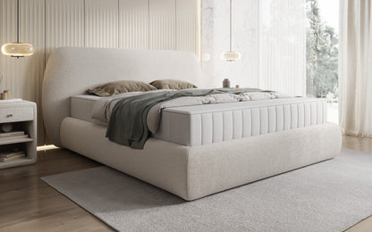 Designer Polsterbett Nella in Teddy Bouclé mit Stauraum