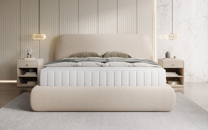 Designer Polsterbett Nella in Teddy Bouclé mit Stauraum