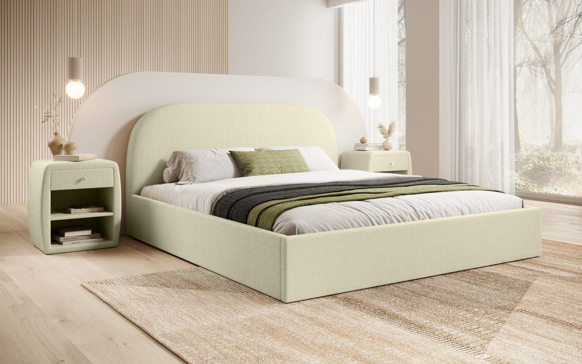 Luxusbetten24 Lorelei Polsterbett Bouclé Design mit Stauraum
