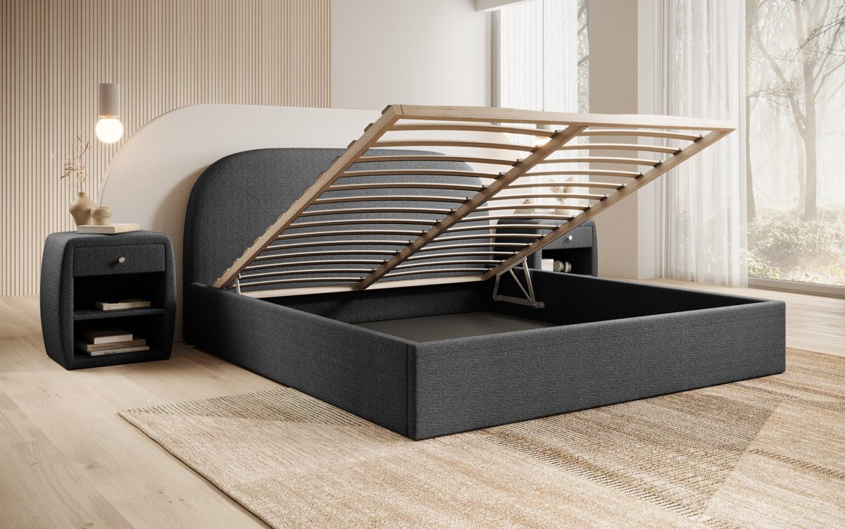 Luxusbetten24 Lorelei Polsterbett Bouclé Design mit Stauraum