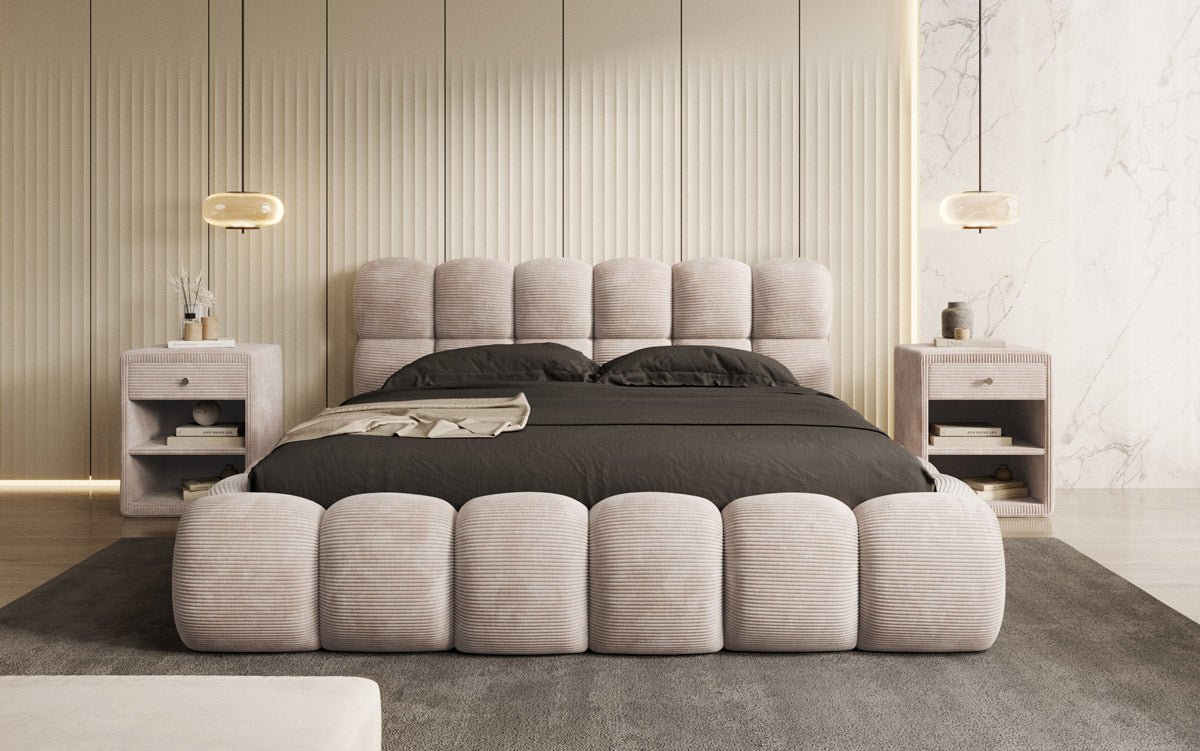 Luxusbetten24 Boston Cord Polsterbett mit Stauraum