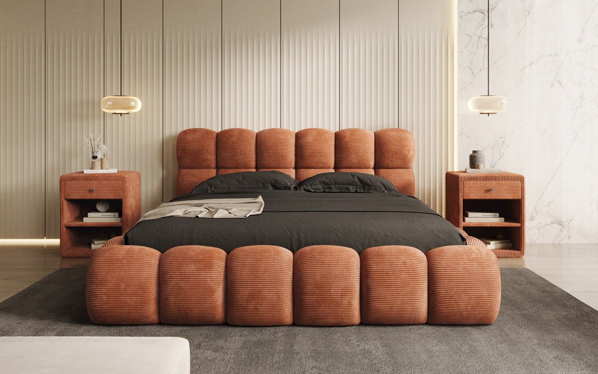 Luxusbetten24 Boston Cord Polsterbett mit Stauraum