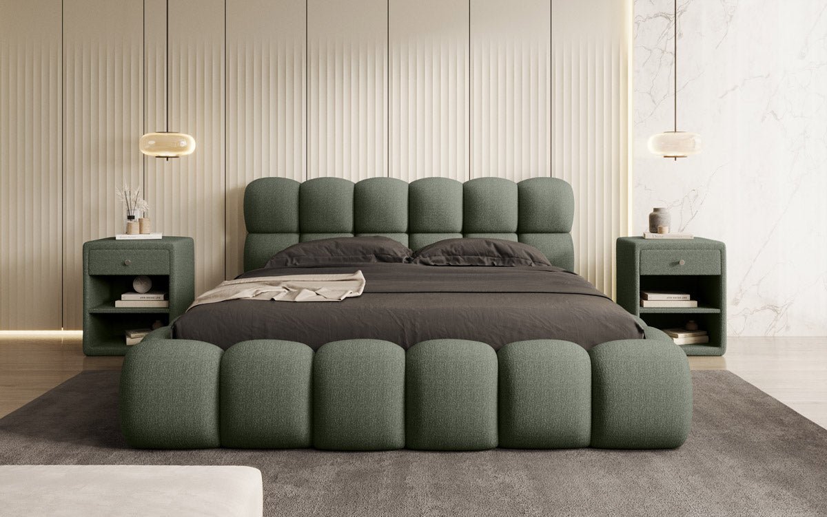 Designer Polsterbett Boston Bouclé mit Stauraum