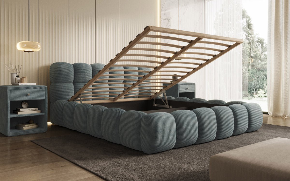Luxusbetten24 Boston Cord Polsterbett mit Stauraum