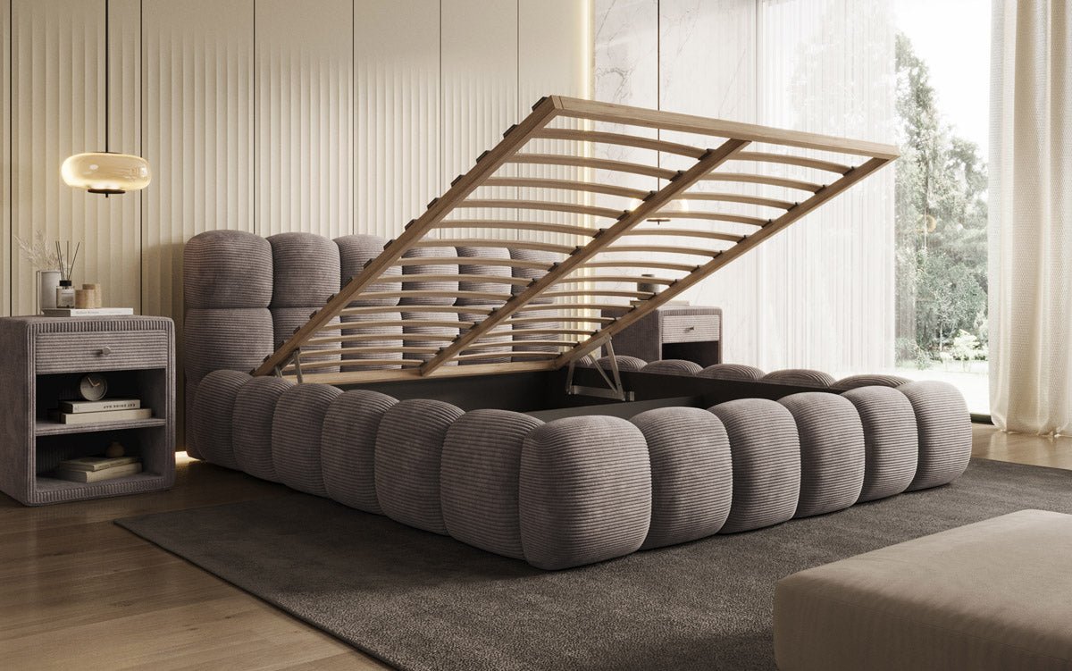 Luxusbetten24 Boston Cord Polsterbett mit Stauraum