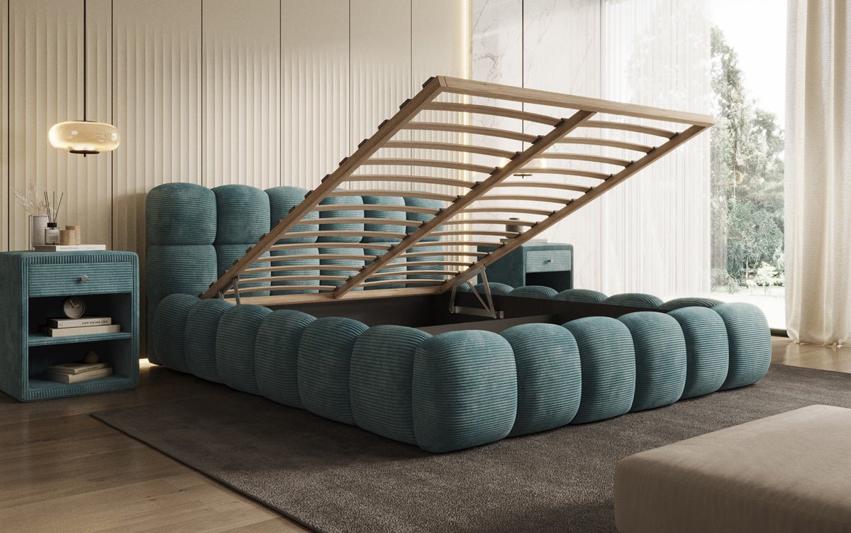 Luxusbetten24 Boston Cord Polsterbett mit Stauraum