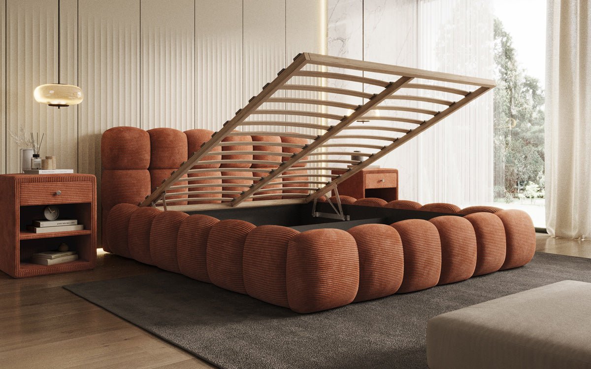 Luxusbetten24 Boston Cord Polsterbett mit Stauraum
