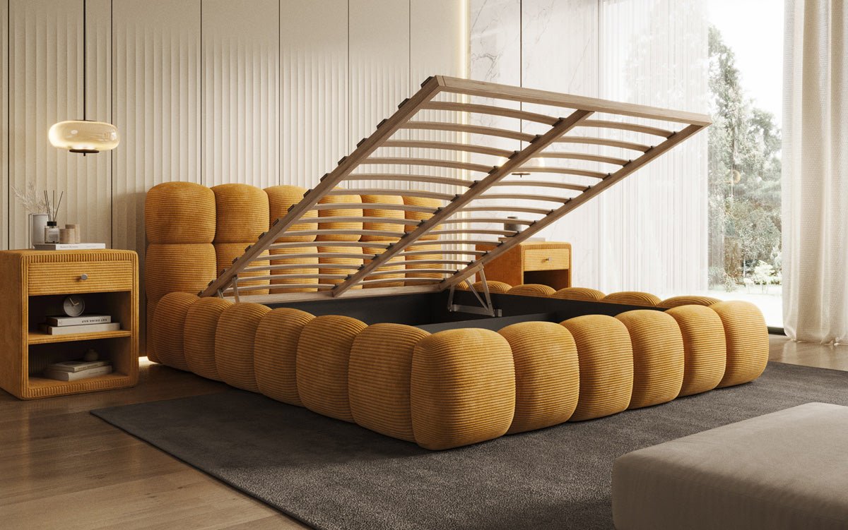 Luxusbetten24 Boston Cord Polsterbett mit Stauraum